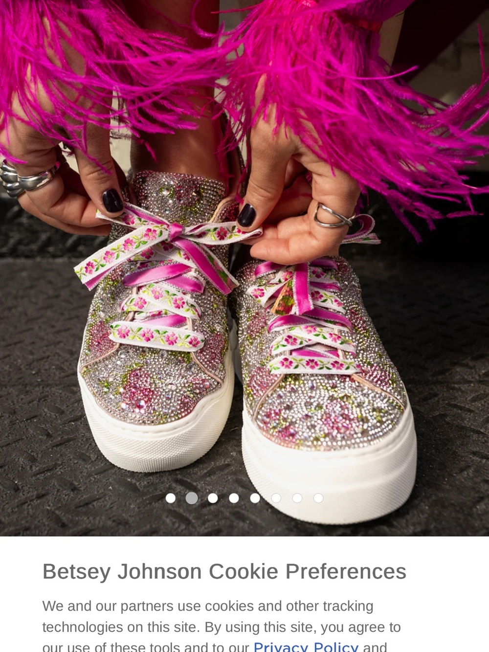 Betsey Johnson Embellished Floral Rhinestone Sneakers - Pink & White